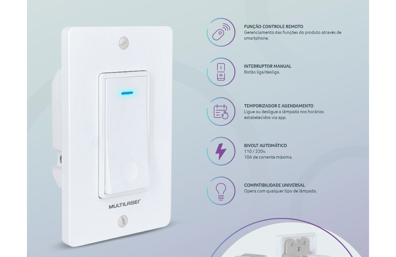 Interruptor Inteligente 1 Tecla Wi-Fi - Multilaser Liv - SE235